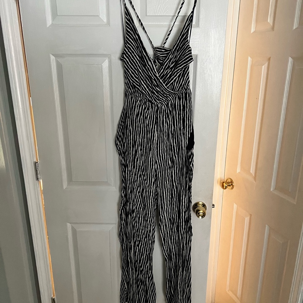 NWT open leg striped jumpsuit
